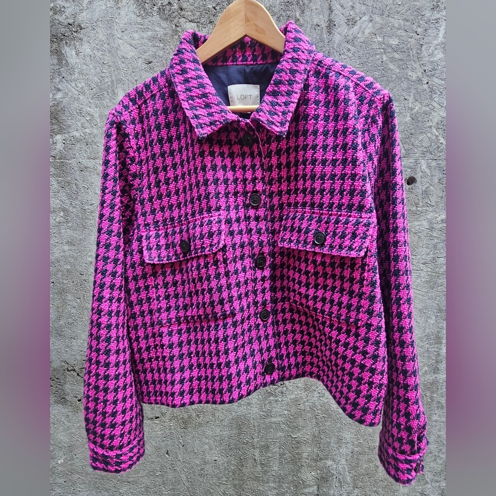 Loft Women's Pink Houndstooth Jacket